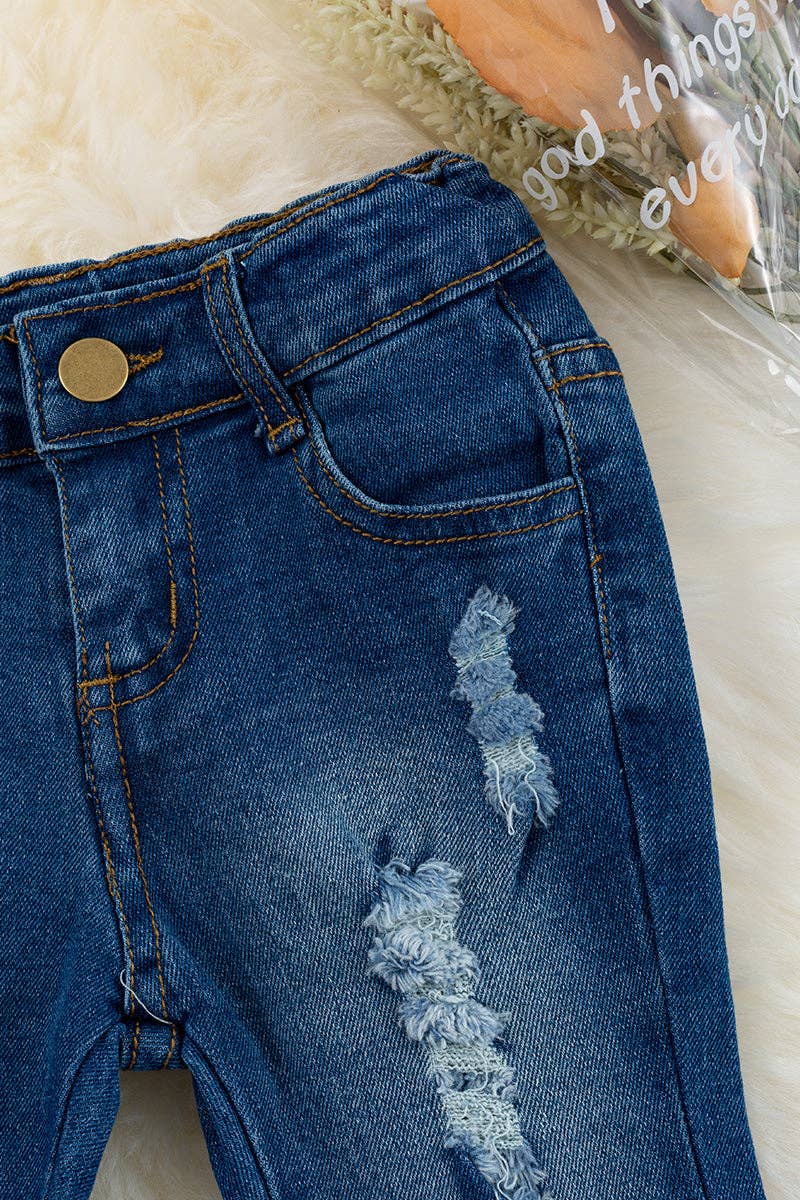 Dark blue distressed denim pants. PNG65153062 SOL: