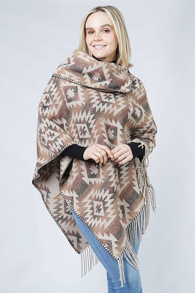 Western Pattern Tassel Poncho