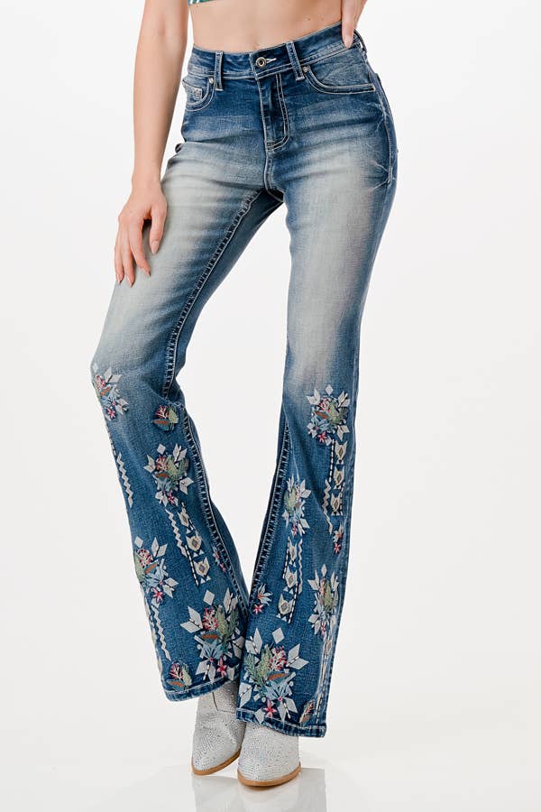 Floral Embroidery High-Waist Flare 32" | HL-61840: