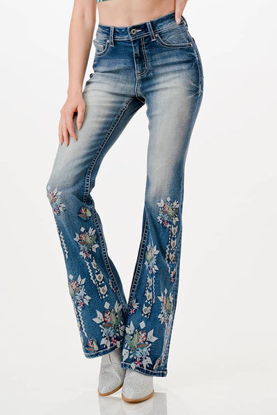 Floral Embroidery High-Waist Flare 32" | HL-61840: