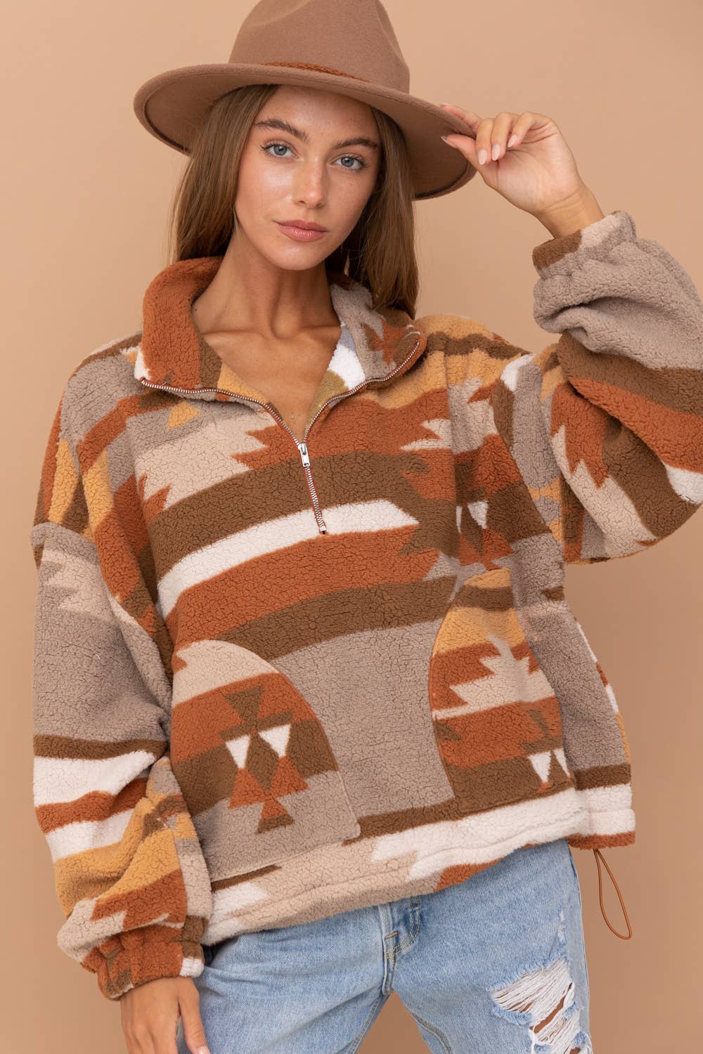 32234J - Blue B Exclusive Aztec Soft Pullover Fleece: SIENNA