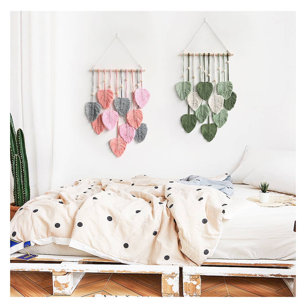 Colourful Leaf Macrame Wall Hanging: Pink