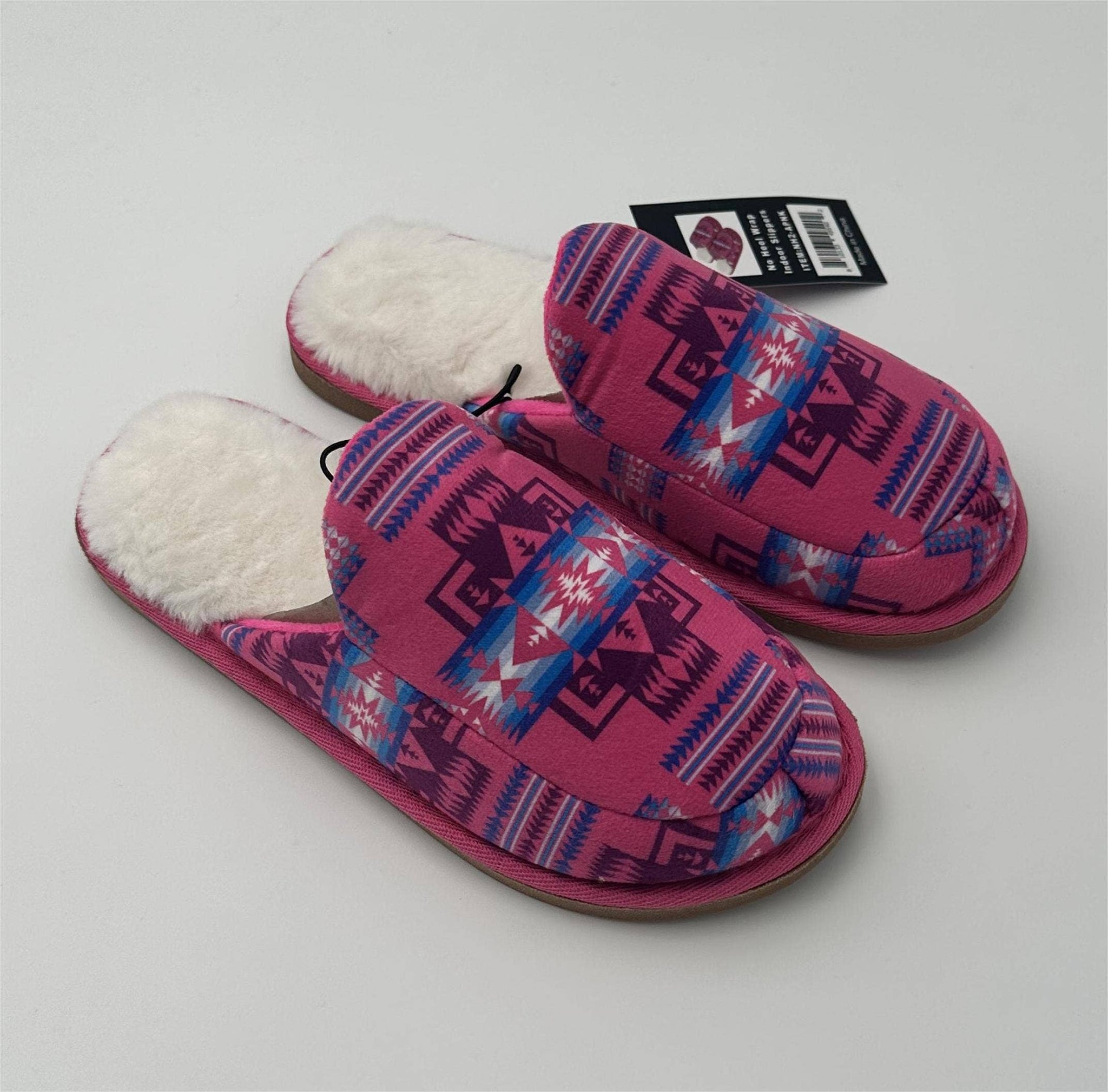 No Heel Wrap Indoor Slippers, Aztec Pink: