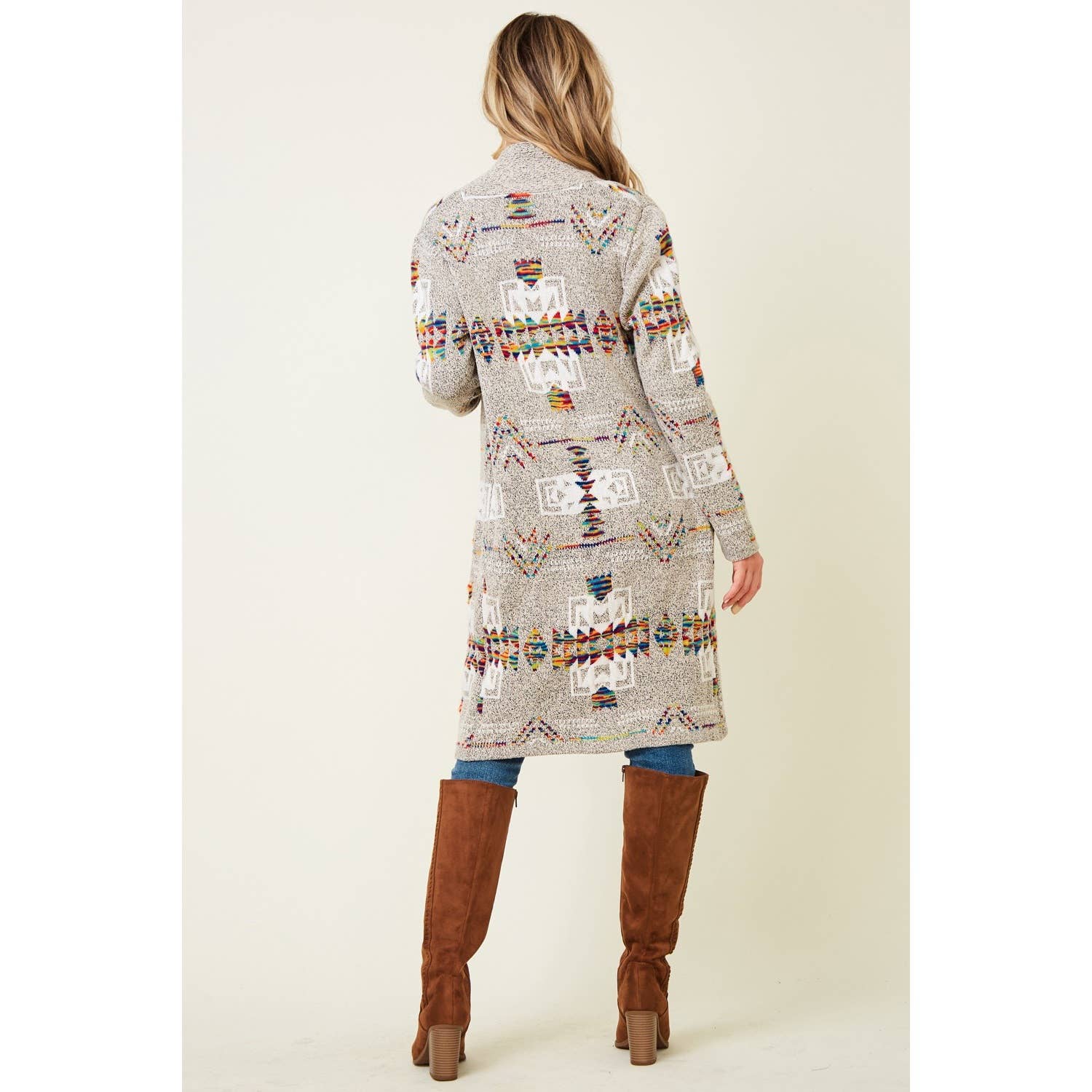 Print Long Sleeve Open Front Cardigan: