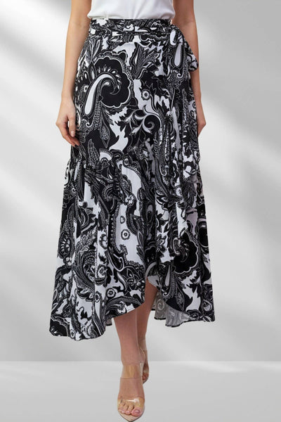 S1050-6902B-Selena Paisley Print High Waist  Wrap Skirt: Black