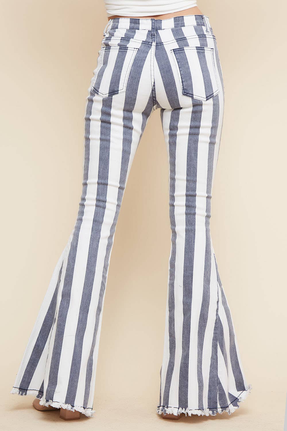 SIP6106C GREY STRIPE WESTERN DENIM BELL BOTTOMS: