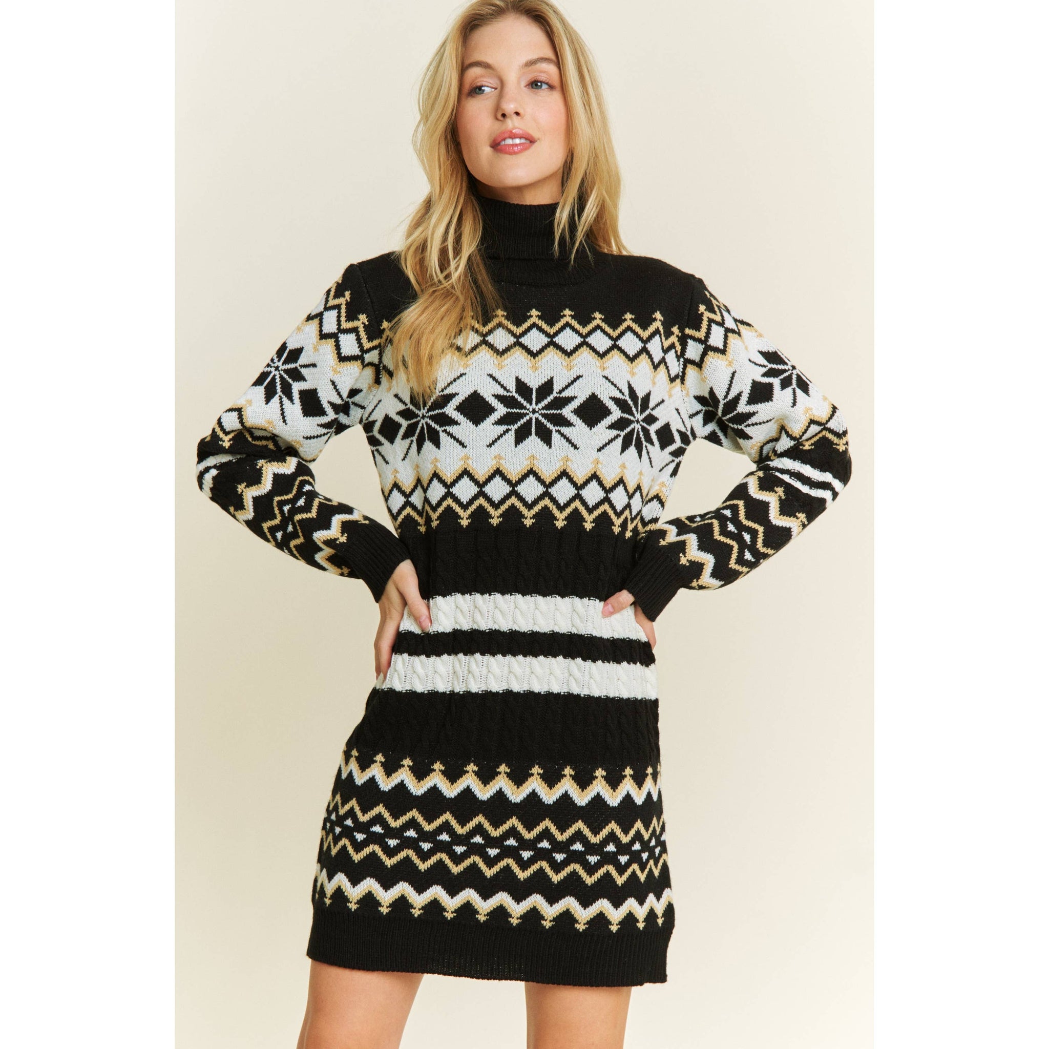 TURTLE NECK SWEATER PULLOVER MINI DRESS