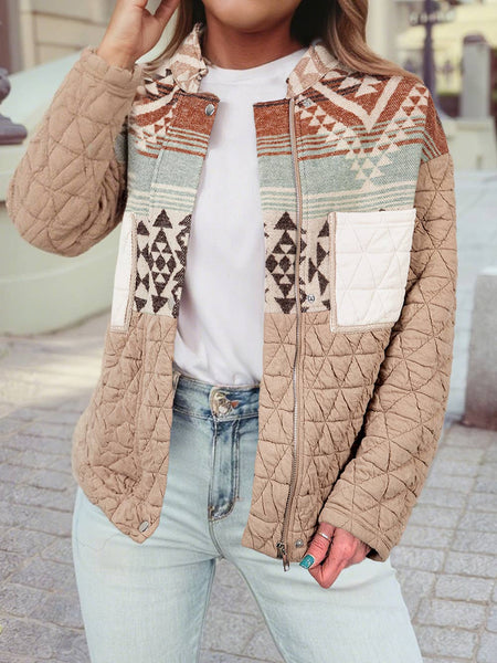 Western Quilted Patchwork Western Fashion Jacket: Light French Beige