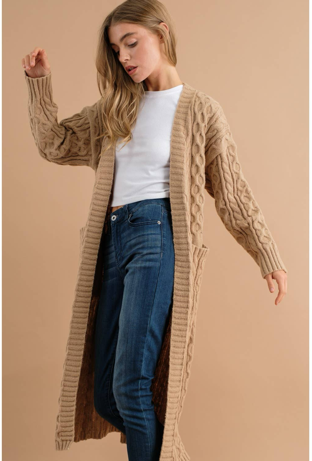 KNIT LONG OPEN CARDIGAN