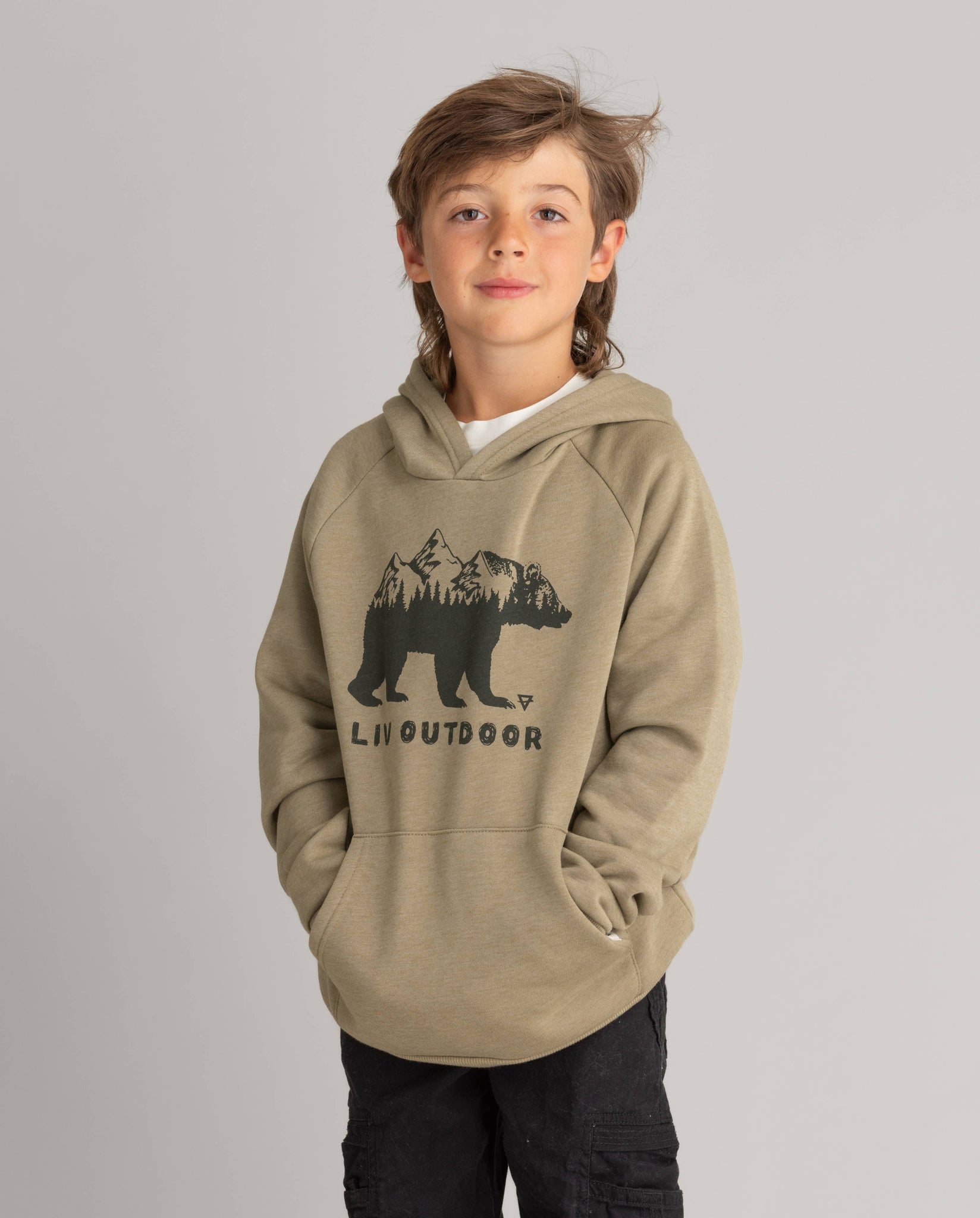 Boys Graphic Pullover Hoodie: Twill Bear Mountain