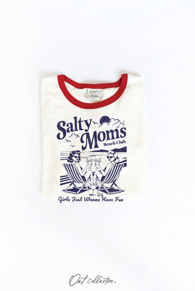 SALTY MOMS BEACH CLUB Ringer Graphic Top : NATURAL/RED