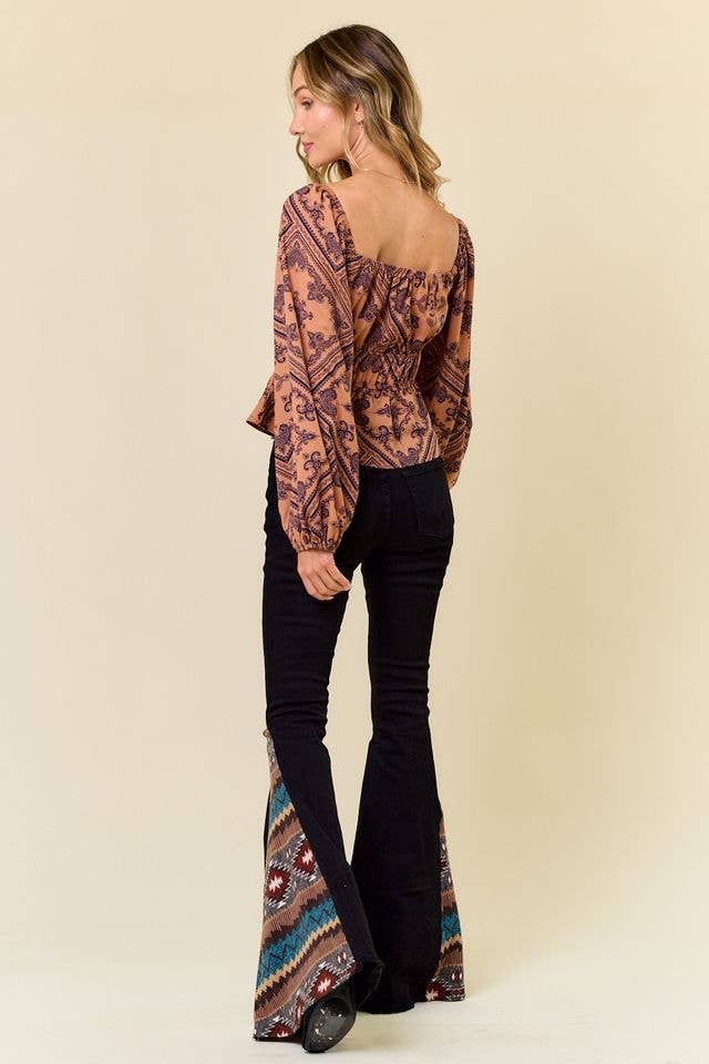 SIP6106O FLARE BLACK DENIM WITH INSERT PRINT CONTRAST