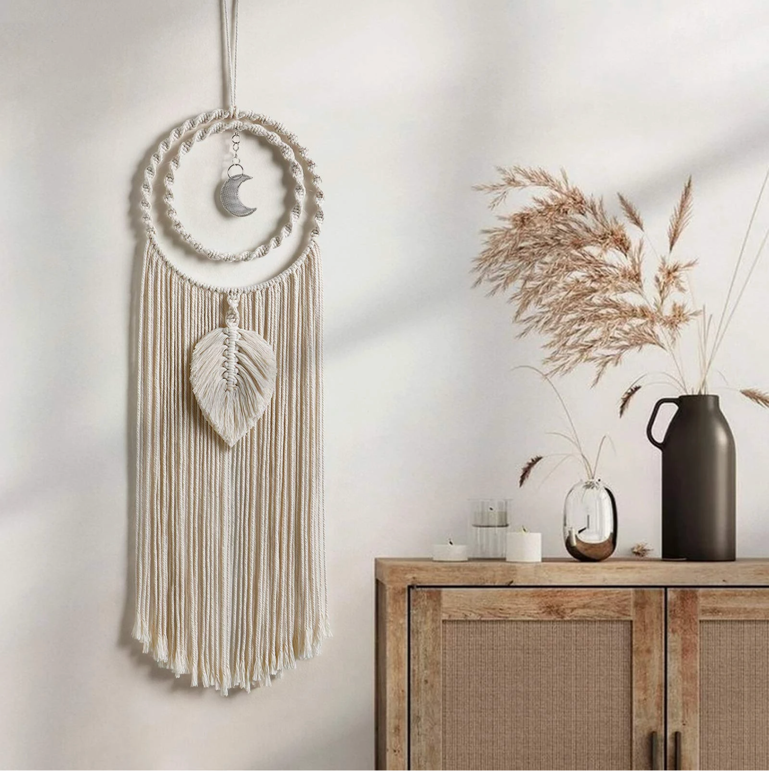 Bohemian Macrame Moon Sun Dreamcatcher: Style B