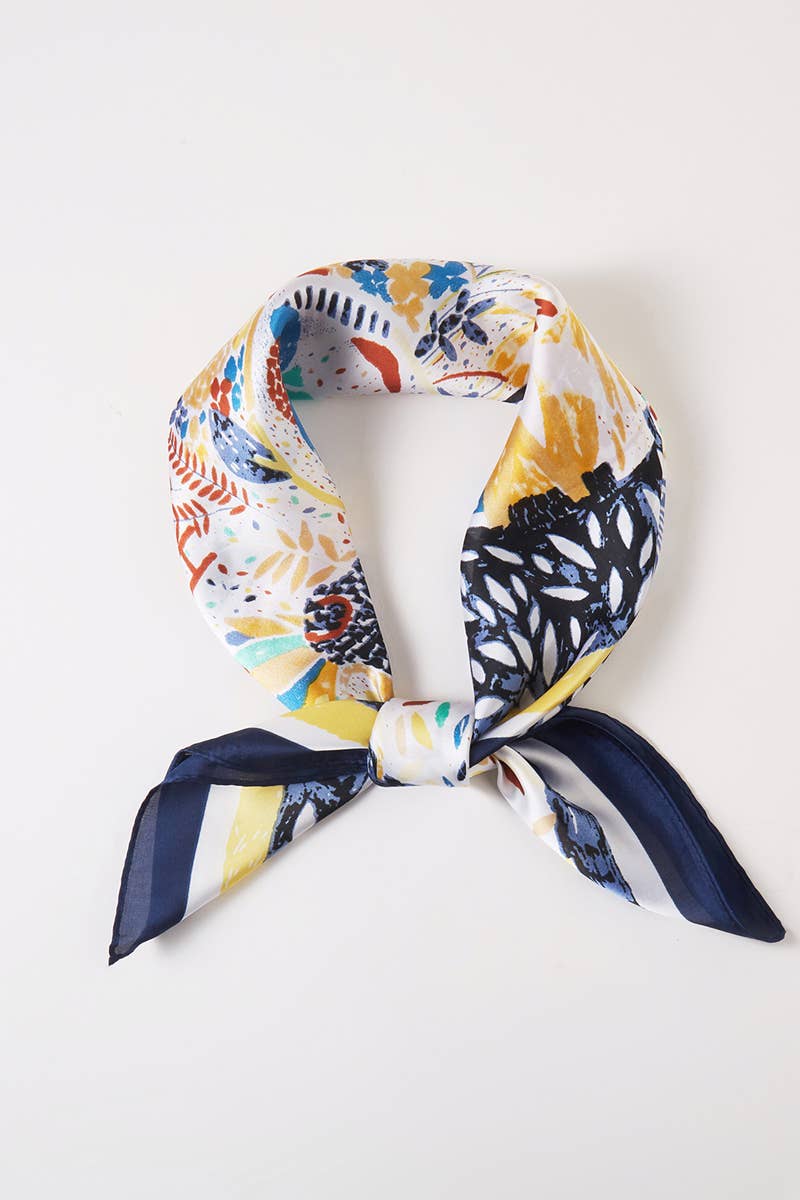 Multi Flower Leavees Print Bandana Scarf: NV