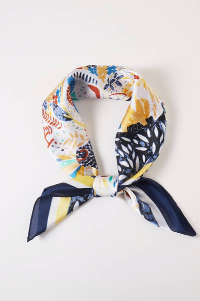 Multi Flower Leavees Print Bandana Scarf: NV