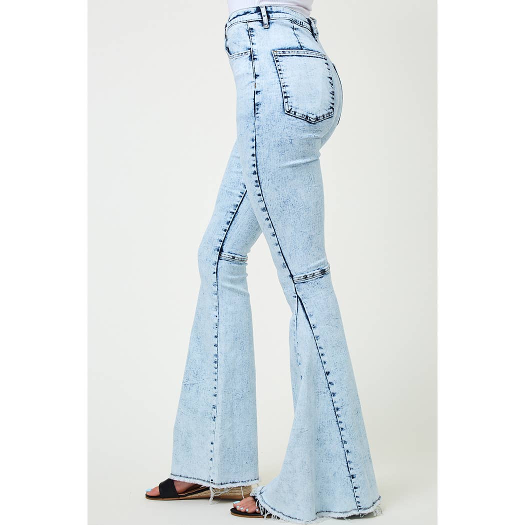 SIP6138A WESTERN LT DENIM ACID WASHED FLARES BELL BOTTOMS: