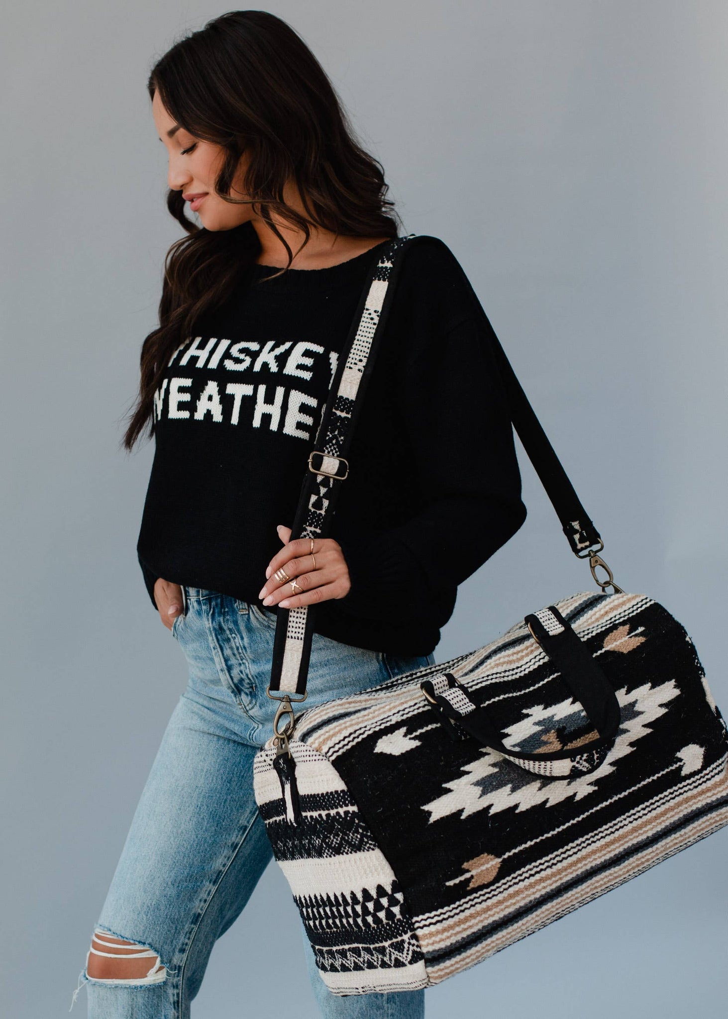 Black, Gray, Brown & Cream Aztec Duffel