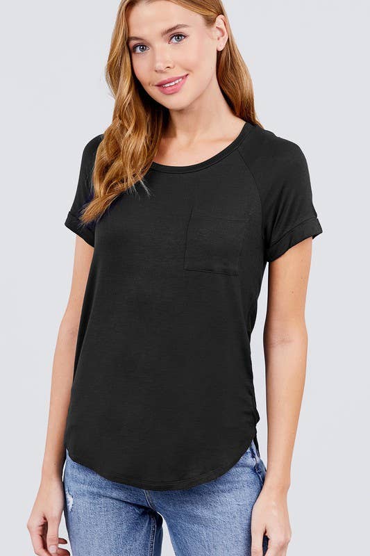 Short Raglan Sleeve Round Neck with pocket
