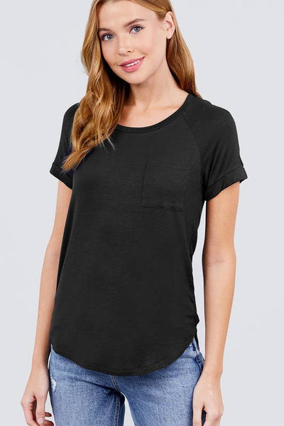 Short Raglan Sleeve Round Neck with pocket