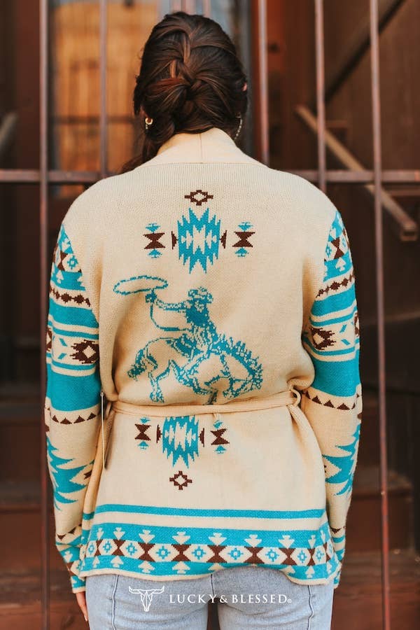 Cream Turquoise Cowboy Knit Sweater Cardigan
