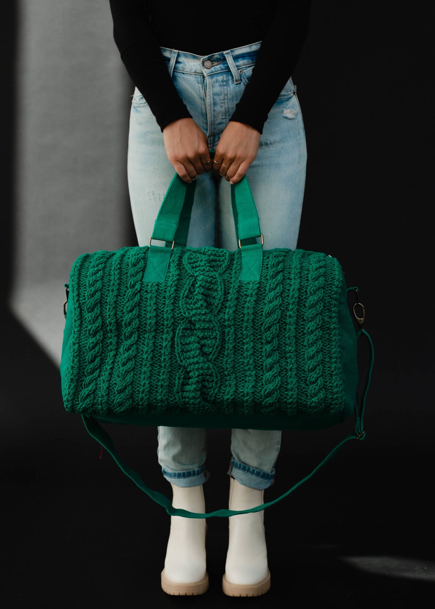 Kelly Green Cable Knit Duffel