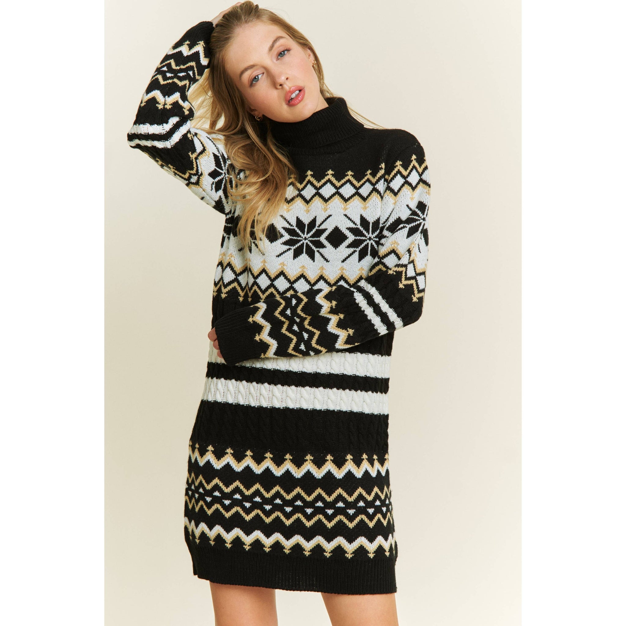 TURTLE NECK SWEATER PULLOVER MINI DRESS