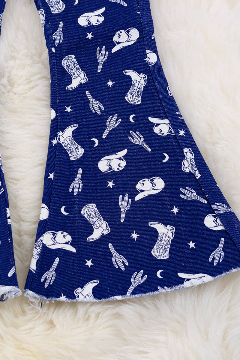NAVY BLUE COWGIRL PRINTED DENIM JEANS. PNG25154001 JEANN