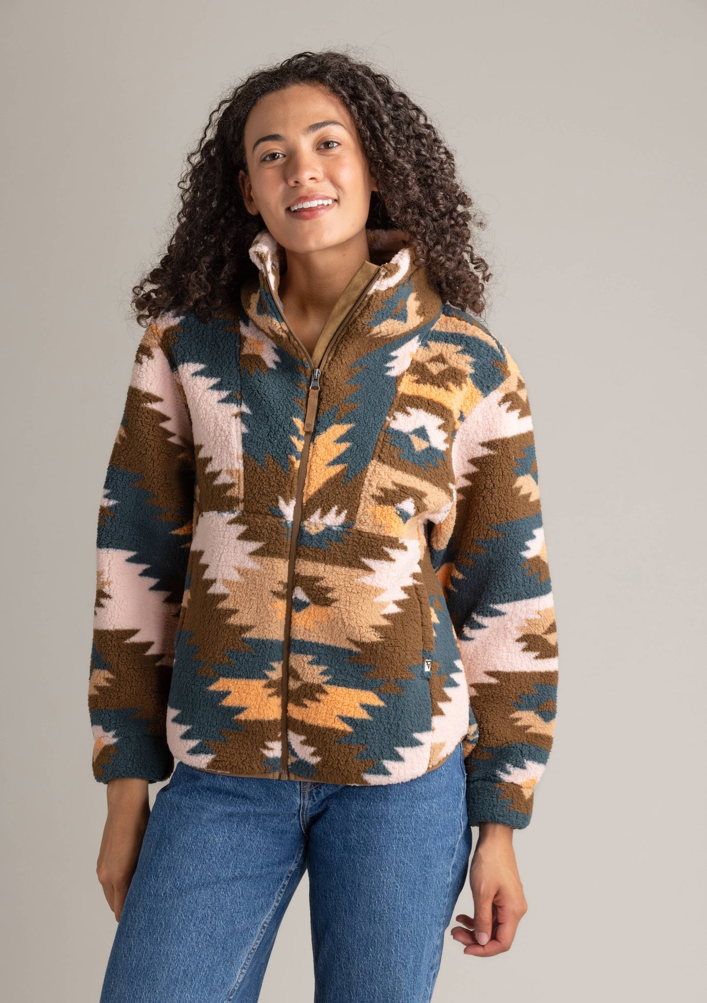 Women's Ainsley Full Zip Ultra Plush Sherpa Jacket: Sepia Aztec Prairie