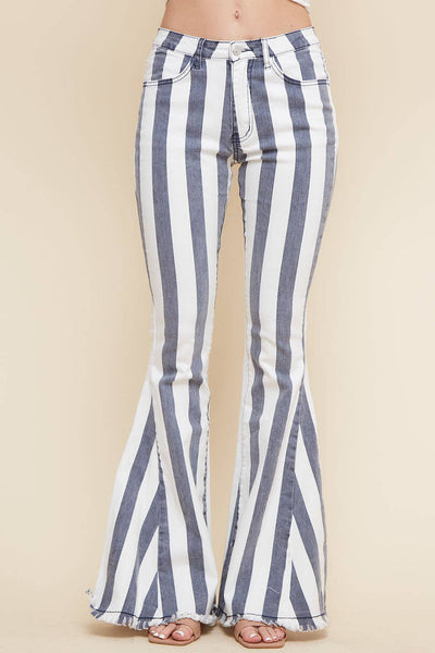 SIP6106C GREY STRIPE WESTERN DENIM BELL BOTTOMS: