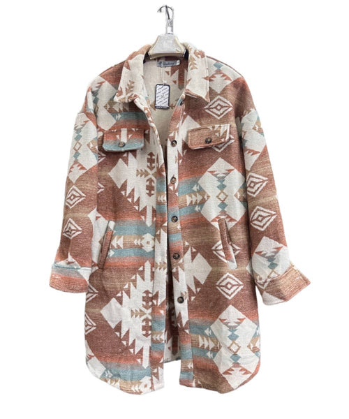 WESTERN AZTEC PATTERN LONG JACKET   : Brown / L