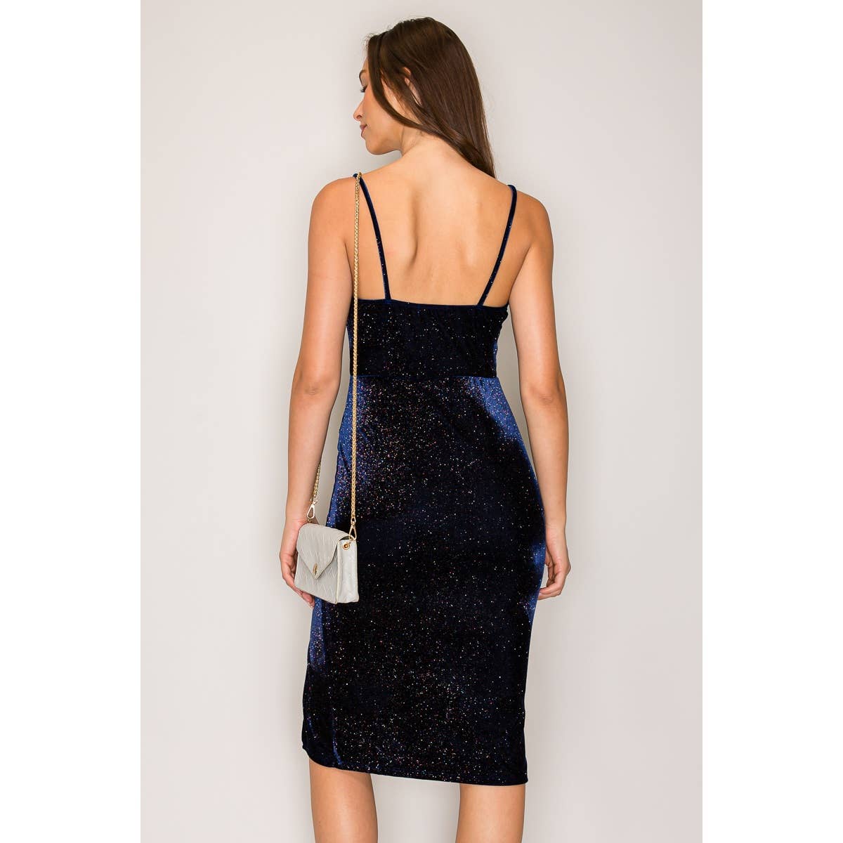 Cami Sleeveless Glitter Velvet Slit Midi Dress: Royal Blue