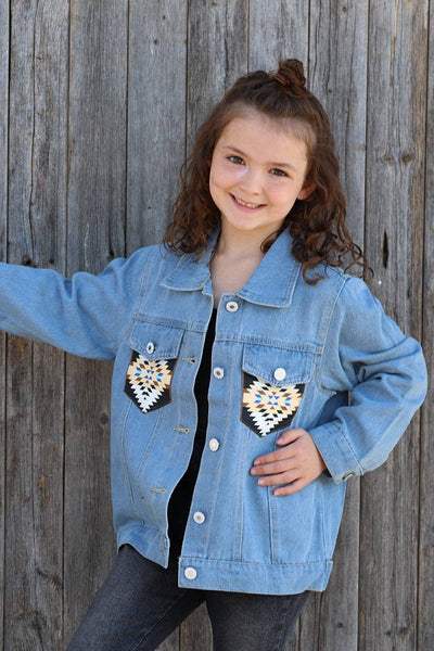 Lt blue denim jacket w/aztec printed on back TPG65153051 SOL