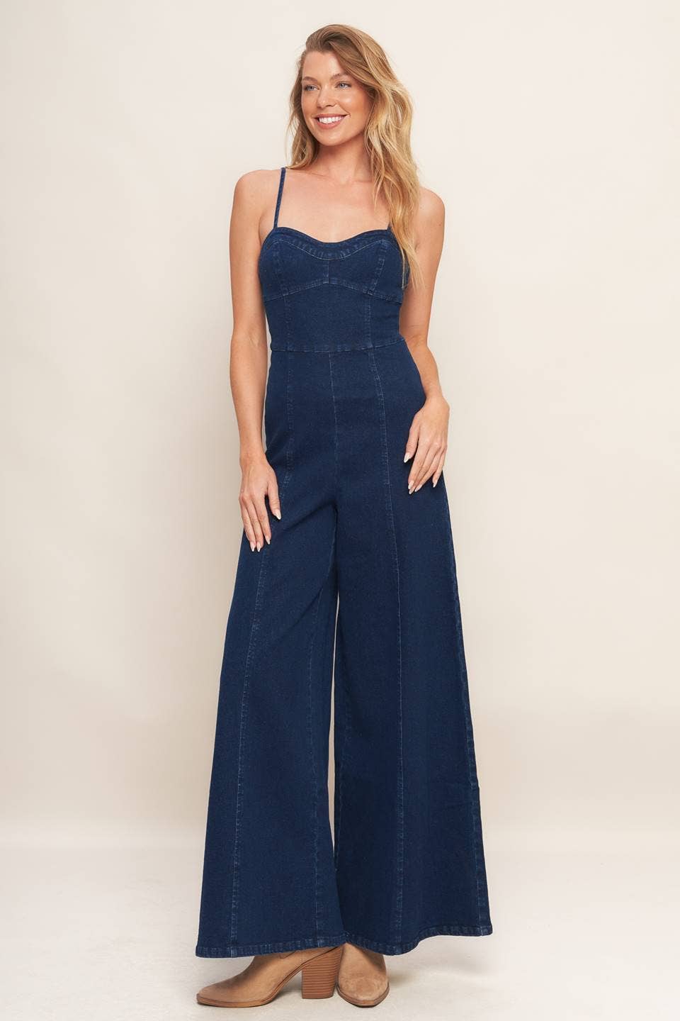 A washed denim jumpsuit - IP9010: DARK INDIGO