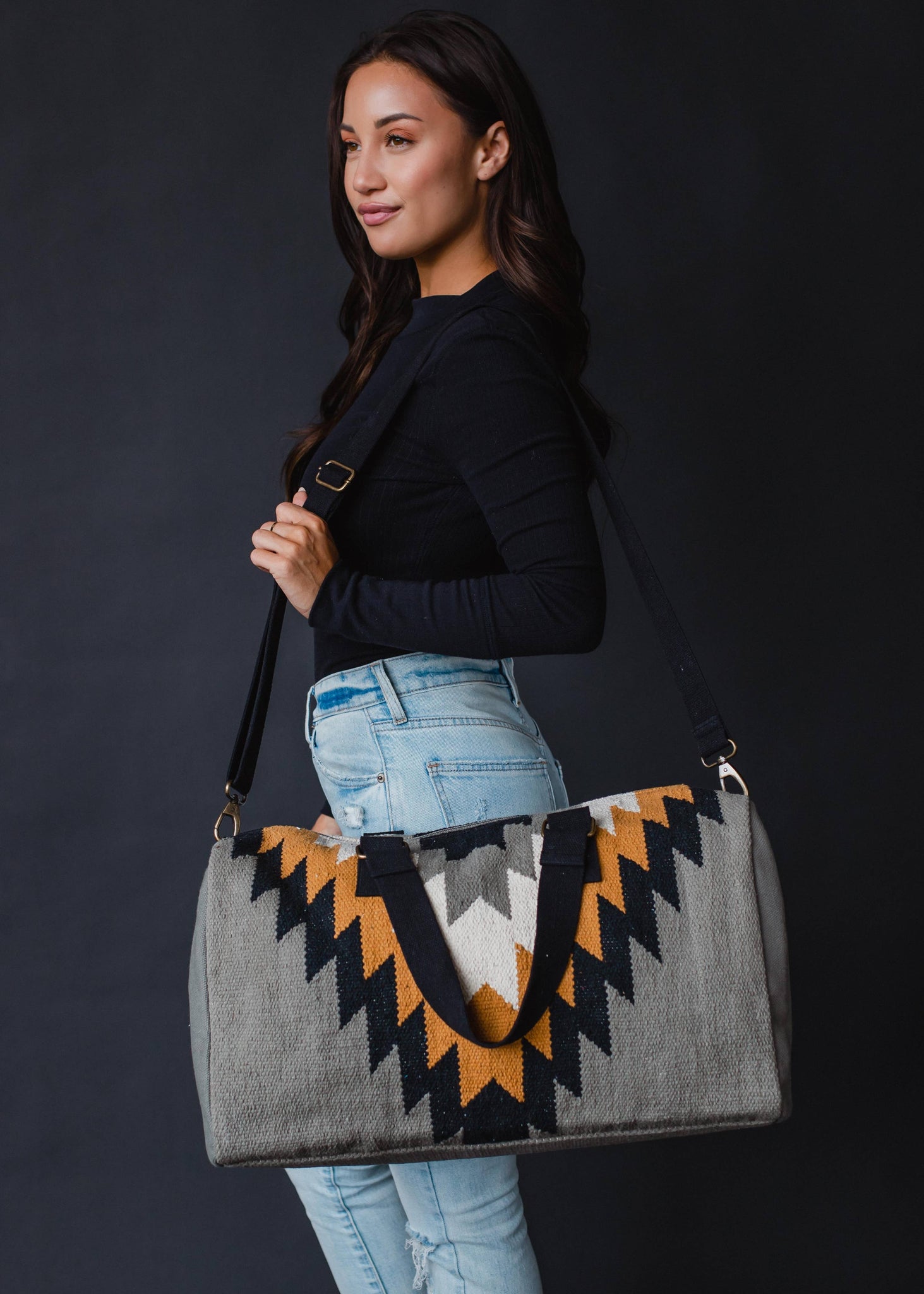 Gray, Black, Mustard & Cream Aztec Duffel