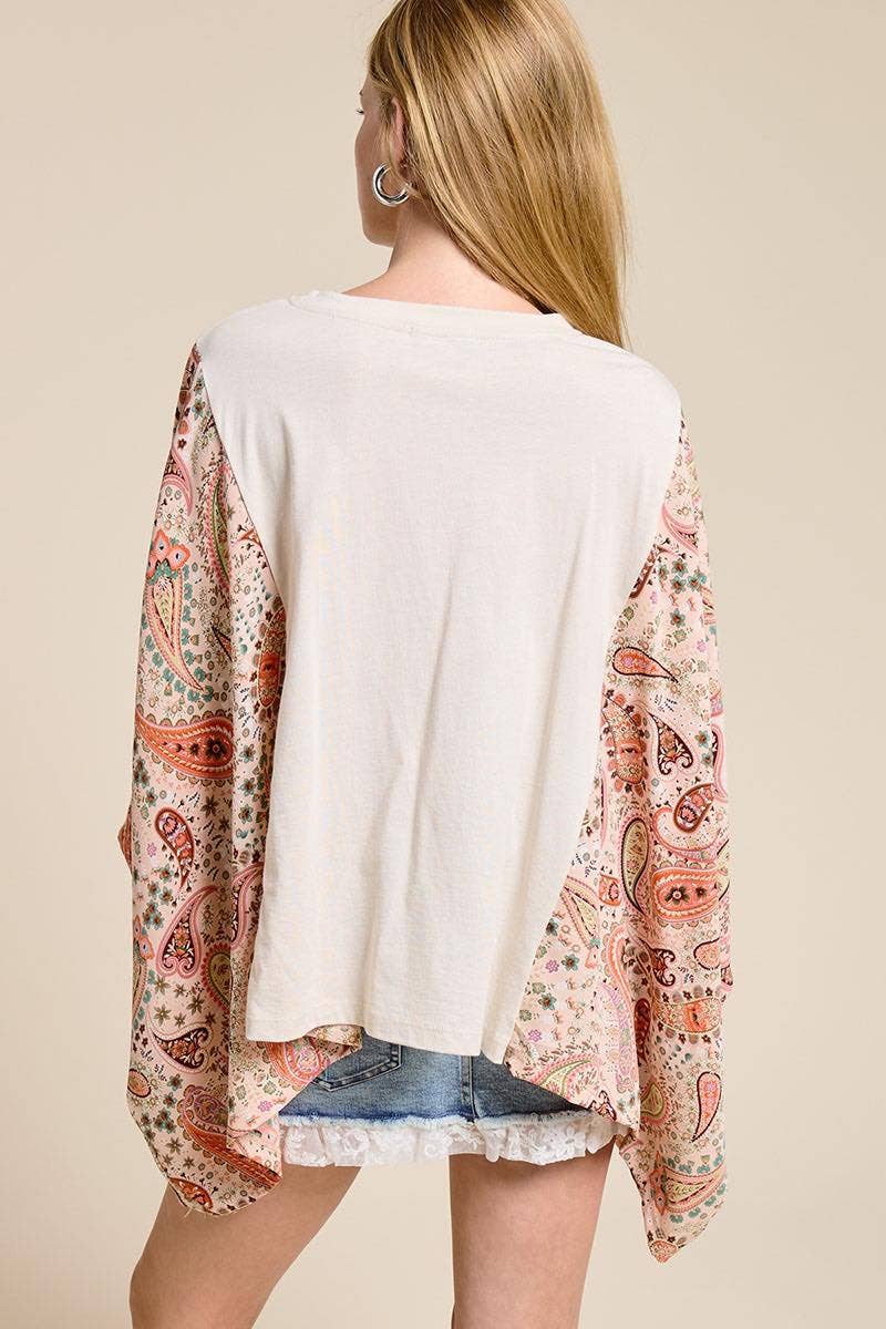 Cowboy Western Vintage Graphic Rustic Kantha Top: ANTIQUE WHITE