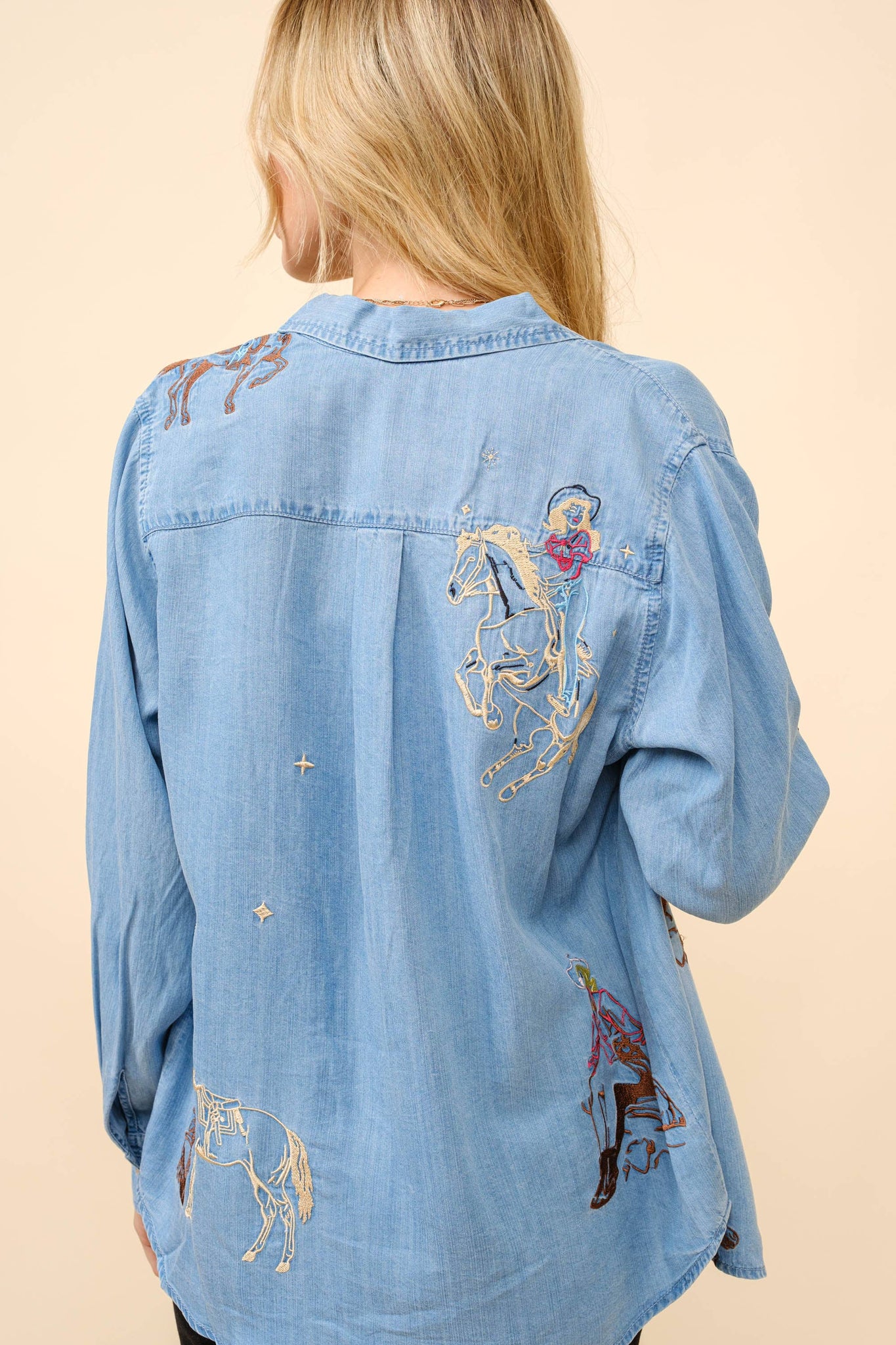 23231T - Western Motif Embroidered Tencel Shirt