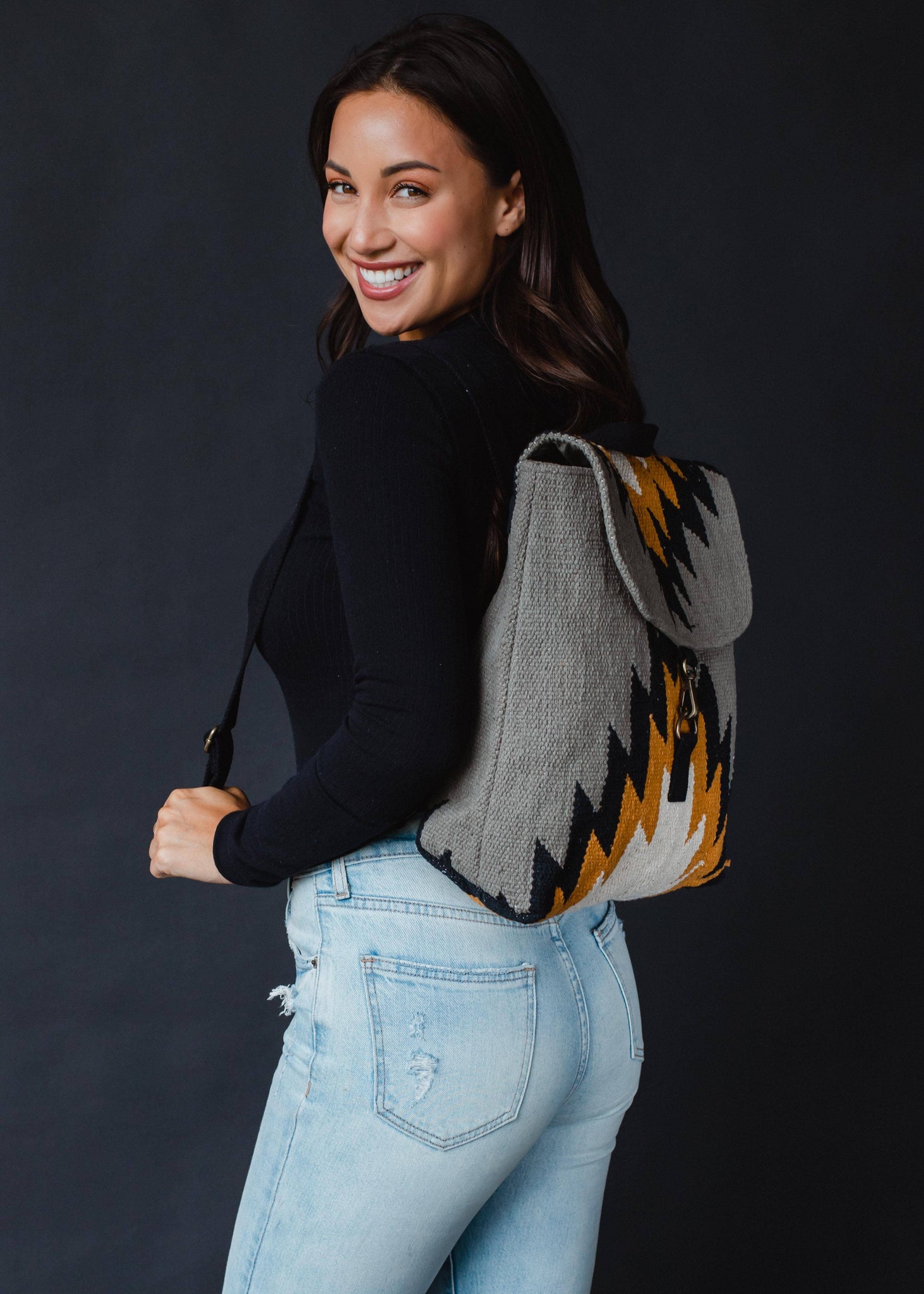 Gray, Black, Mustard & Cream Aztec Backpack