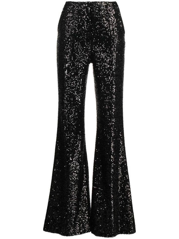 SEQUINS FLARED LEG PANTS 2405PIC BLACK: Black