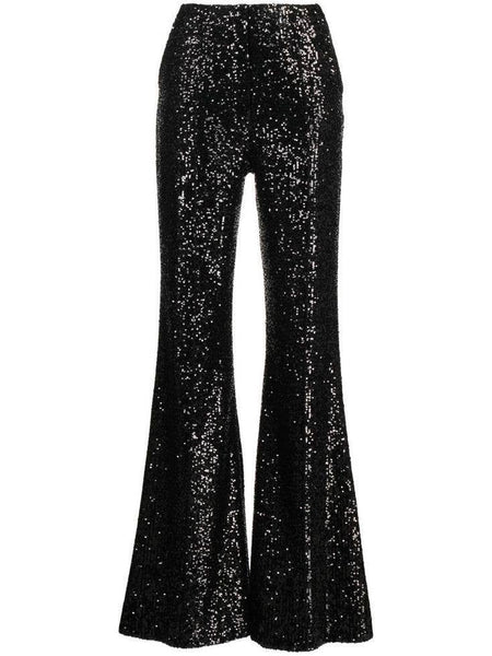 SEQUINS FLARED LEG PANTS 2405PIC BLACK: Black