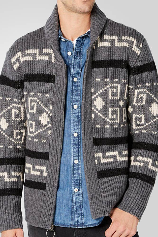 Men's Jacquard Knitting Cardigan: Gray