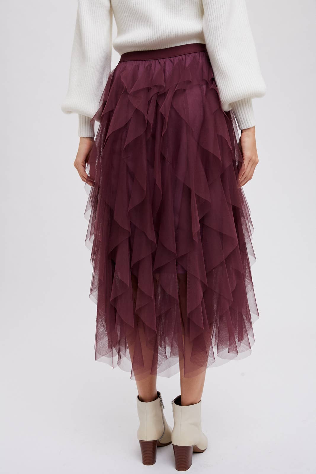 SPRIAL RUFFLED TULLE MIDI SKIRT