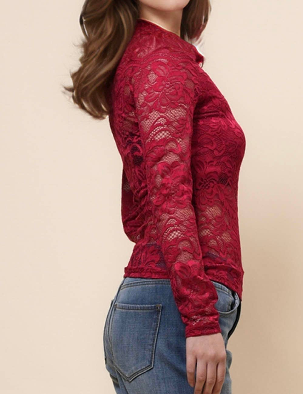 Ladies Floral Lace Off Shoulder See Sheer Layring Top