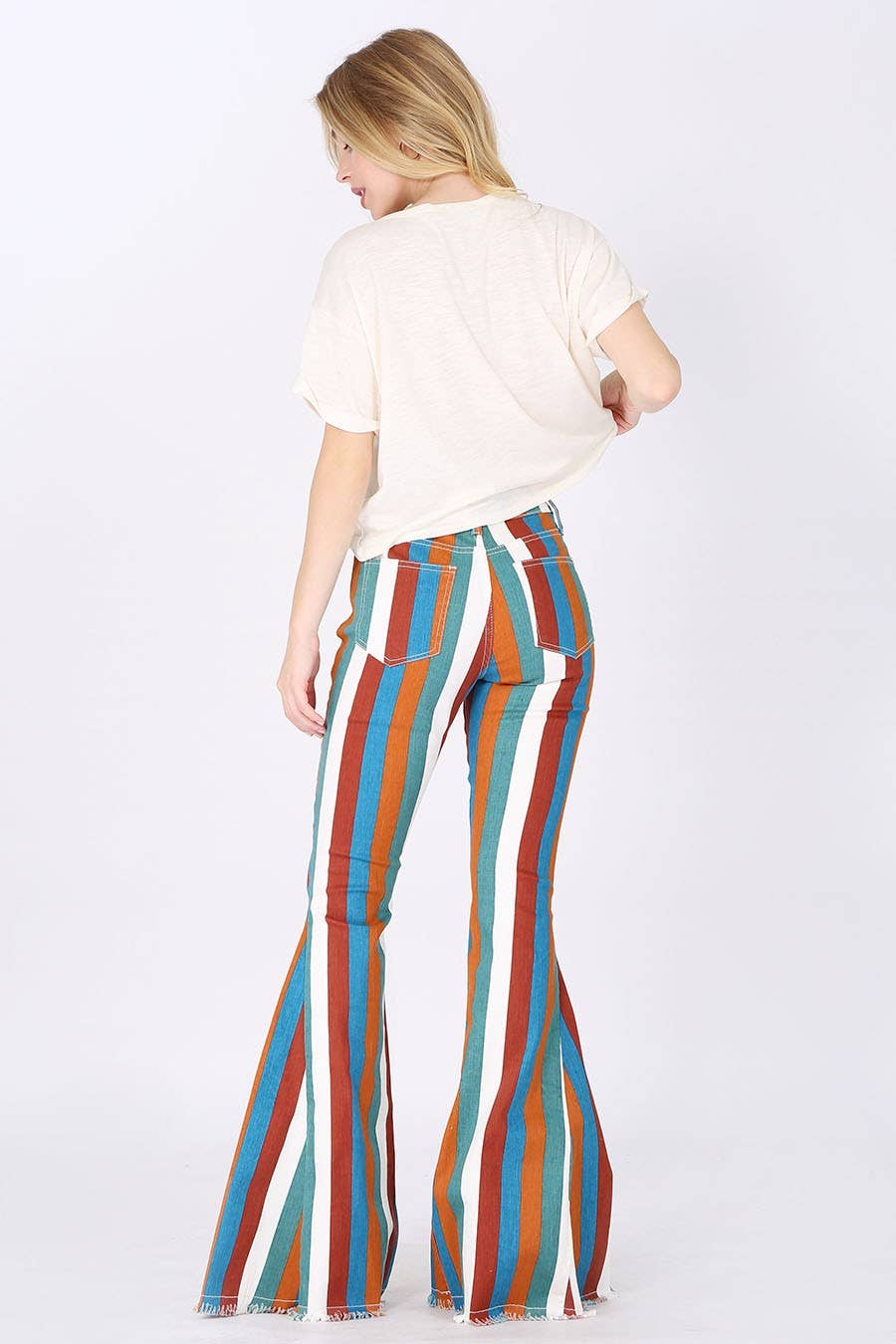 MULTI STRIPE DENIM BELLBOTTOM JEANS - H GREEN