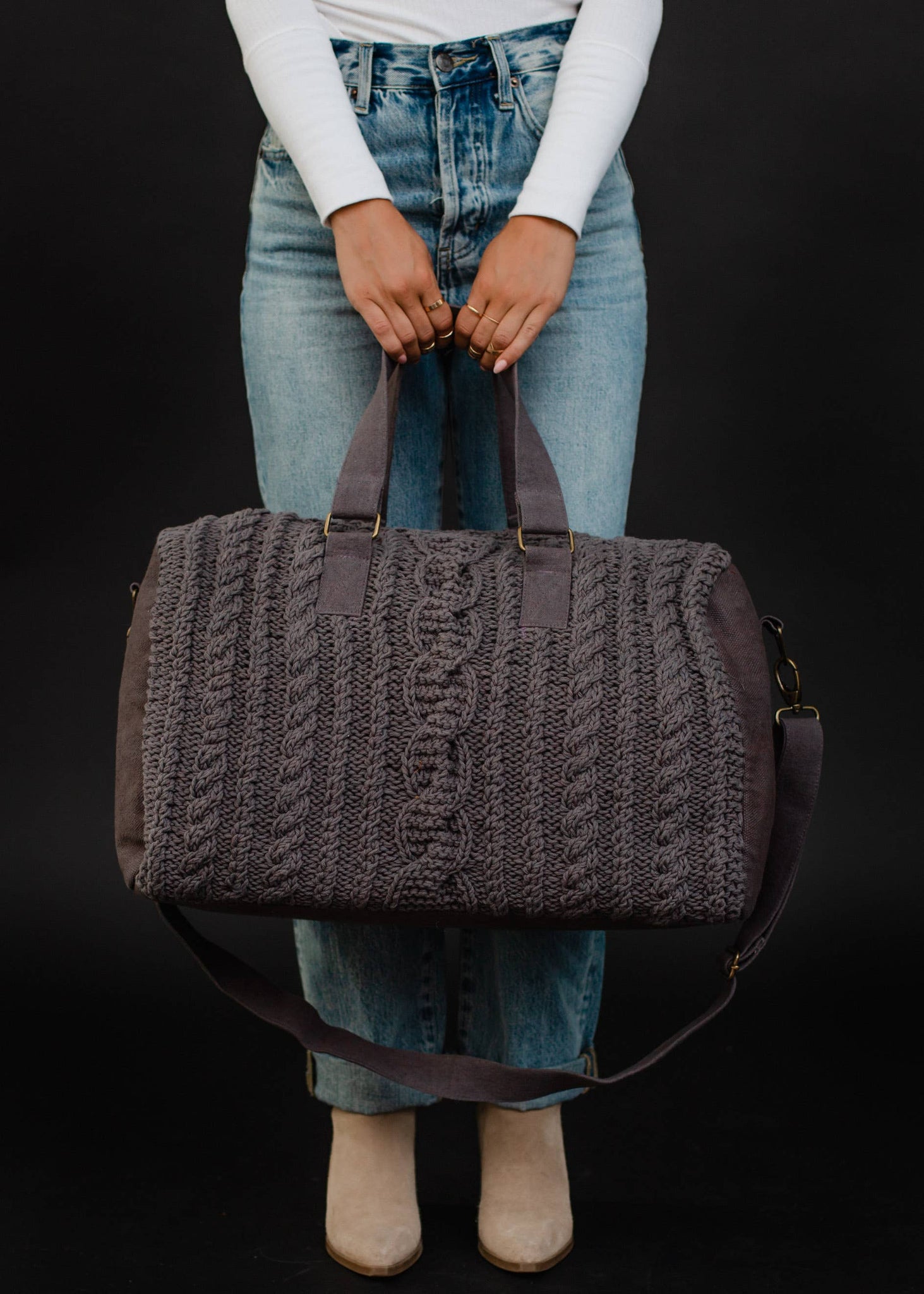 Gray Cable Knit Duffel