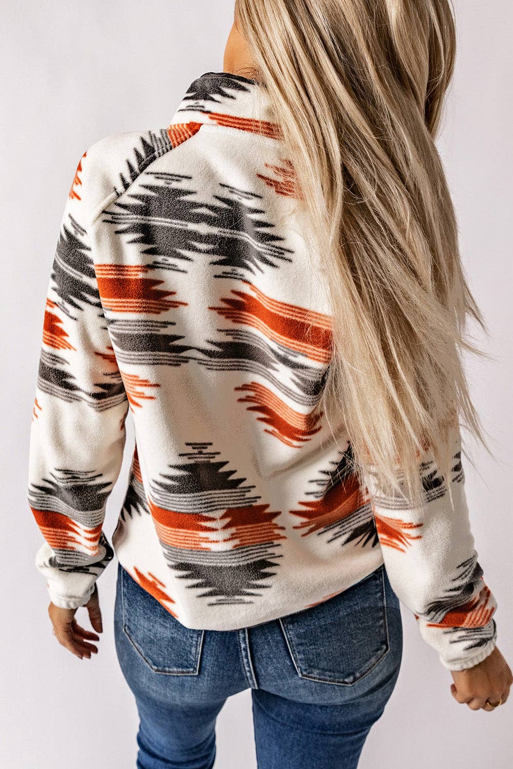 Aztec Fleece Snap Buttoned Jacket: Gray / 100%Polyester