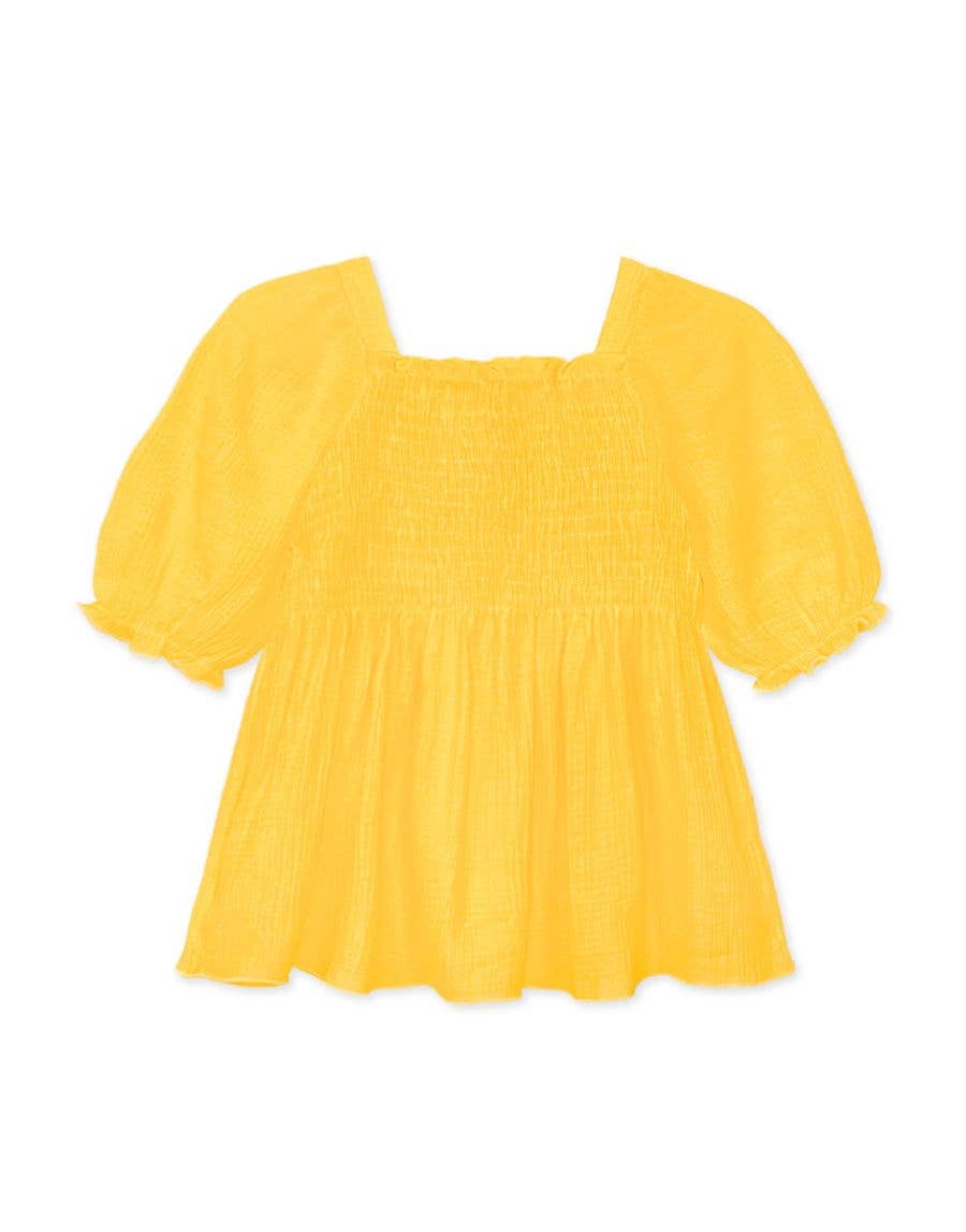 TKT-18001T Toddlers Fashion Top w/Smocking & Puff Sleeve: