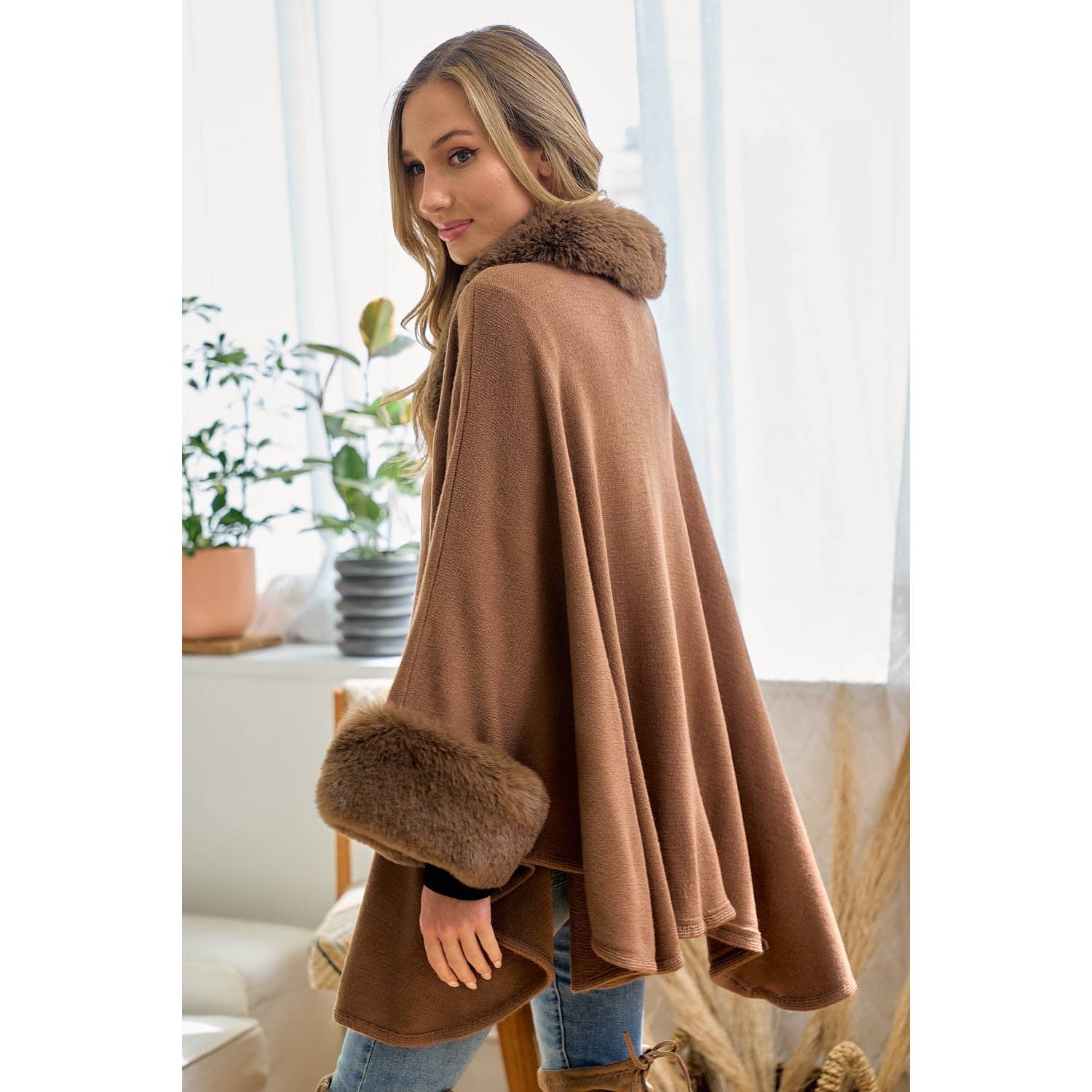 Solid Faux Fur Coat: MOCHA