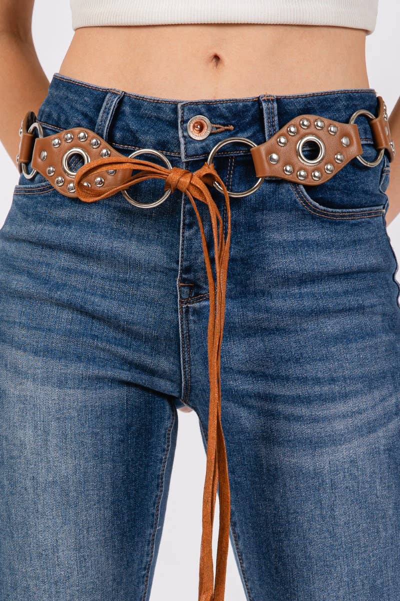 Faux Leather Studded Concho Chain Fashion Belt: BR