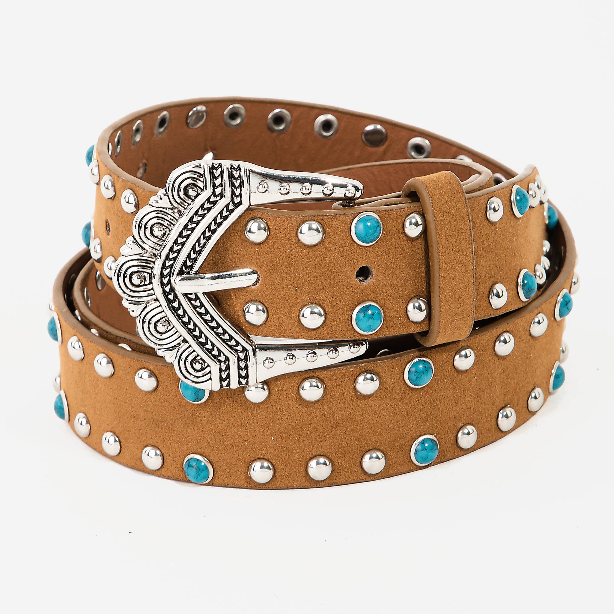 Antique Etched Buckle Stone Studded Belt: