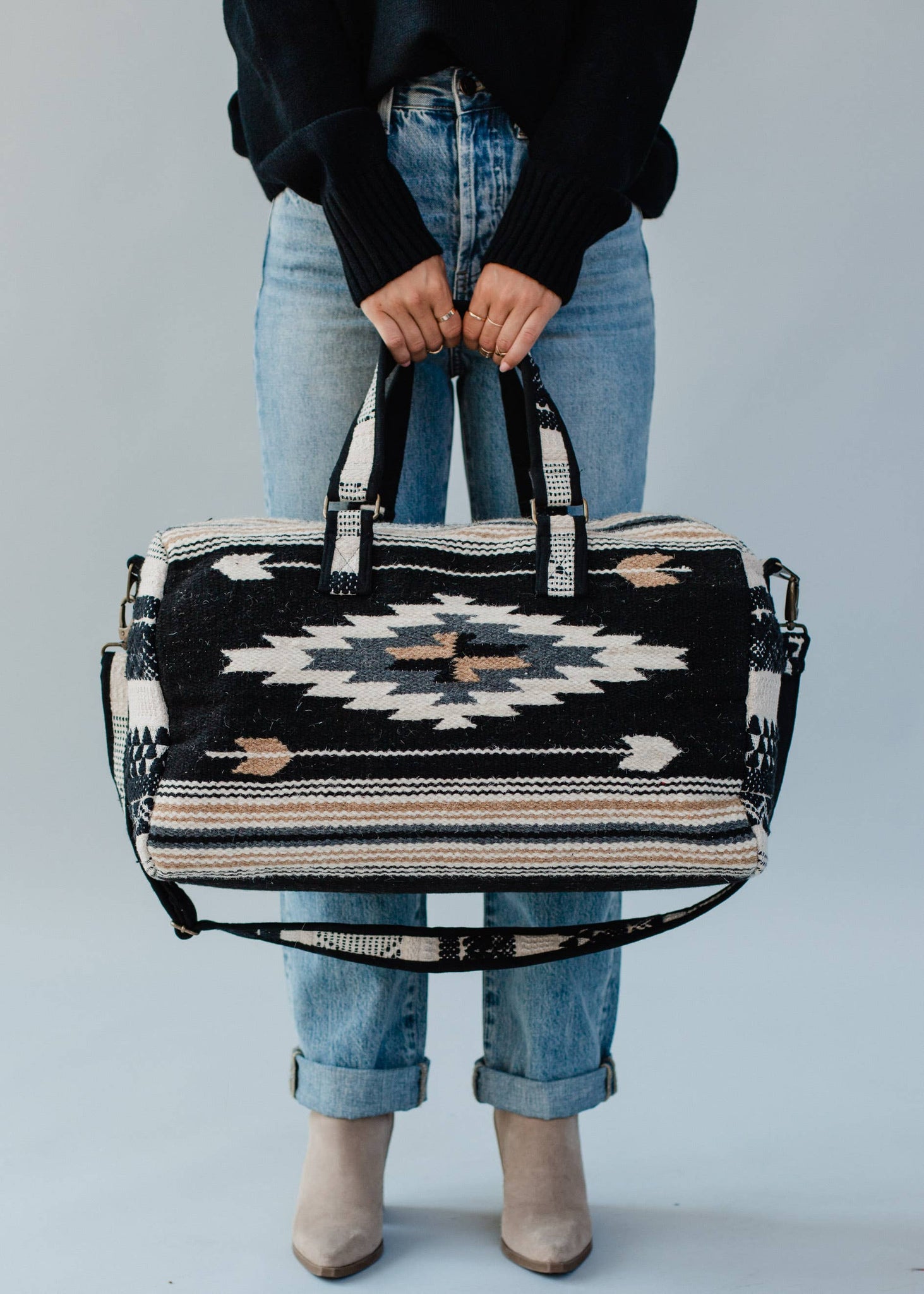 Black, Gray, Brown & Cream Aztec Duffel